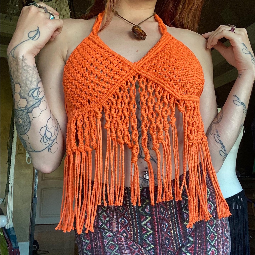 Handmade Macrame Crochet Top Boho Halloween Costume Unique Art Craft Small Cute